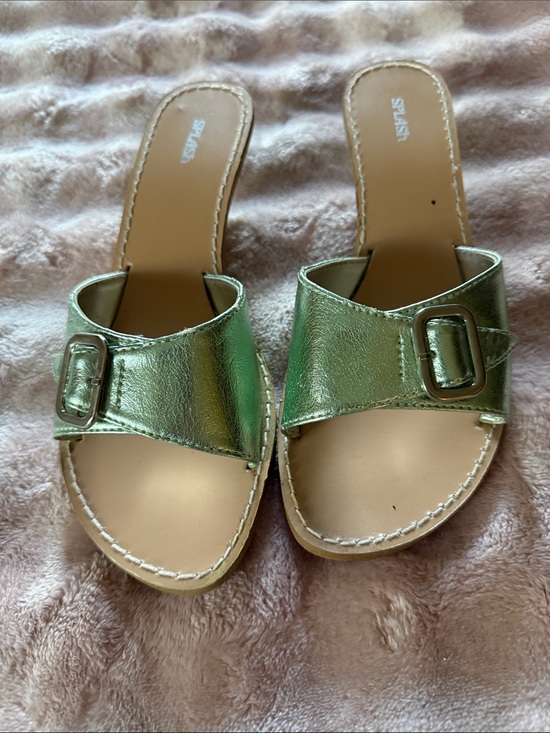 Splash Shoes - Splash Metallic Green Slide Sandals with Buckle